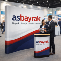 Oval örümcek stand fuar display sistemi, kavisli tasarımıyla Asbayrak markalı profesyonel tanıtım standı; fuar, etkinlik ve tanıtımlarda dikkat çekici, taşınabilir ve kolay kurulumlu reklam çözümü.
