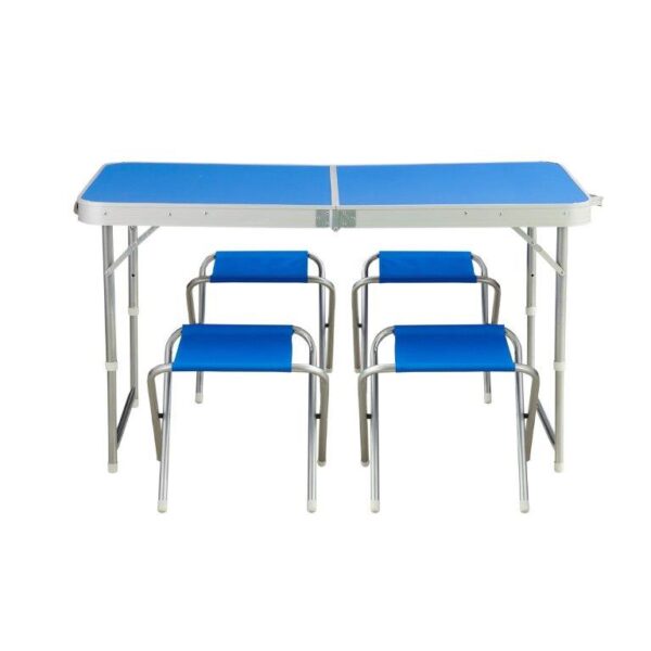 Folding Aluminum 4-Stool Table Set - Image 1