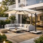 veranda için yandan kollu bahçe şemsiyesi geniş gölgelik alan sağlayan modern cafe restoran ve villa bahçeleri için profesyonel dış mekan şemsiyesi