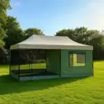 3x6 kamp karavan çadırı kış bahçesi yeşil krem verandası sineklikli