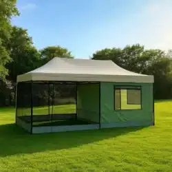 3x6 kamp karavan çadırı kış bahçesi yeşil krem verandası sineklikli