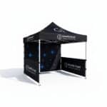 Logo baskılı profesyonel katlanır gazebo çadırı; outdoor etkinliklerde, fuar ve festival alanlarında kullanılan, dayanıklı taşıyıcı gövdeye sahip, marka baskılı gölgelik çadır modelidir.
