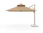 360° dönebilen Eagle şemsiyenin yan perspektifi; System X mekanizmasıyla sunulan kolay açılır-kapanır kullanım detayını vurgular.
