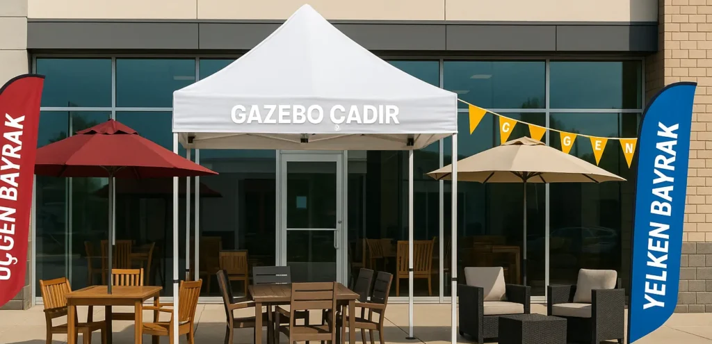 mobilya firmaları için bayrak şemsiye gazebo çadırlar