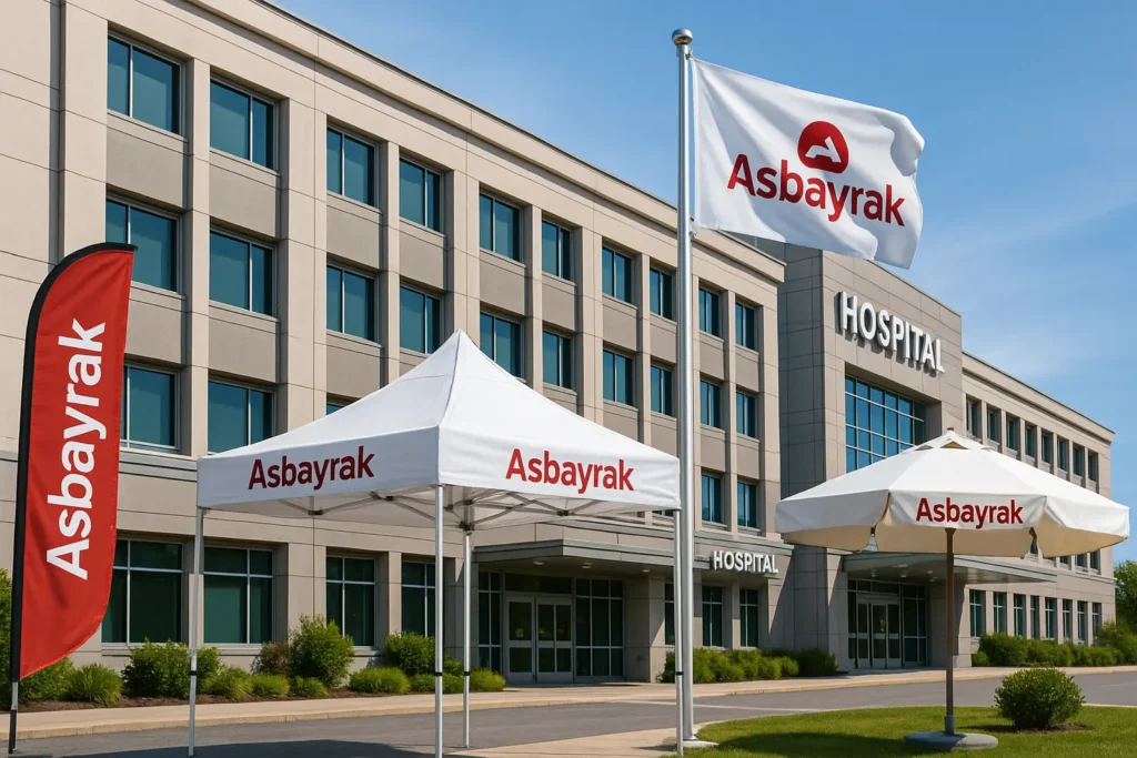 sağlık sektörü hastaneler için bayrak bayrak direği çadır ve şemsiye çözümleri