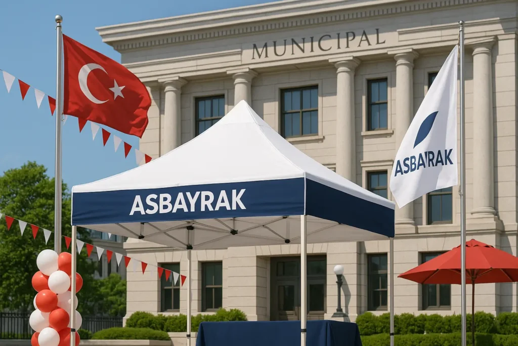 partiler, belediyeler, kamu kurumları, valilikler, kaymakamlıklar, ticaret odaları için bayrak direği, şemsiye, gazebo etkinlik çadırları