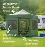 Vanlife karavan çadırı, karavan ön çadırı, kamp karavan çadırı, dört mevsim karavan çadırı, soba uyumlu karavan çadırı