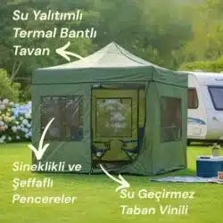 Vanlife karavan çadırı, karavan ön çadırı, kamp karavan çadırı, dört mevsim karavan çadırı, soba uyumlu karavan çadırı