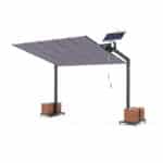 250×300 cm Flex Pergola; alüminyum gövdesi, 30° eğimli kolları ve modern tasarımıyla kafe, restoran ve teraslar için kompakt gölgelik çözümüdür.