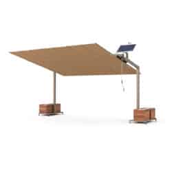Asbayrak Flex Pergola 350×420 cm – 14,7 m² alanı yatay açılır sistemle gölgelendiren güçlü dış mekân pergola modeli.