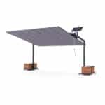 350×420 cm Flex Pergola; kafe, restoran ve teraslarda geniş gölge sağlayan motorlu veya solar destekli modern gölgelendirme çözümüdür.