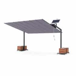 350×420 cm Flex Pergola; kafe, restoran ve teraslarda geniş gölge sağlayan motorlu veya solar destekli modern gölgelendirme çözümüdür.