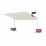 Asbayrak Flex Pergola 350×420 cm – Ön ve arka 30° eğimli kolları sayesinde güneşin farklı açılarında konforlu gölgelendirme sunar.