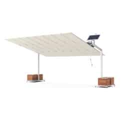 400×480 cm Flex Pergola; kafe, restoran, havuz başı ve geniş teraslar için solar veya motorlu modern gölgelendirme çözümüdür.